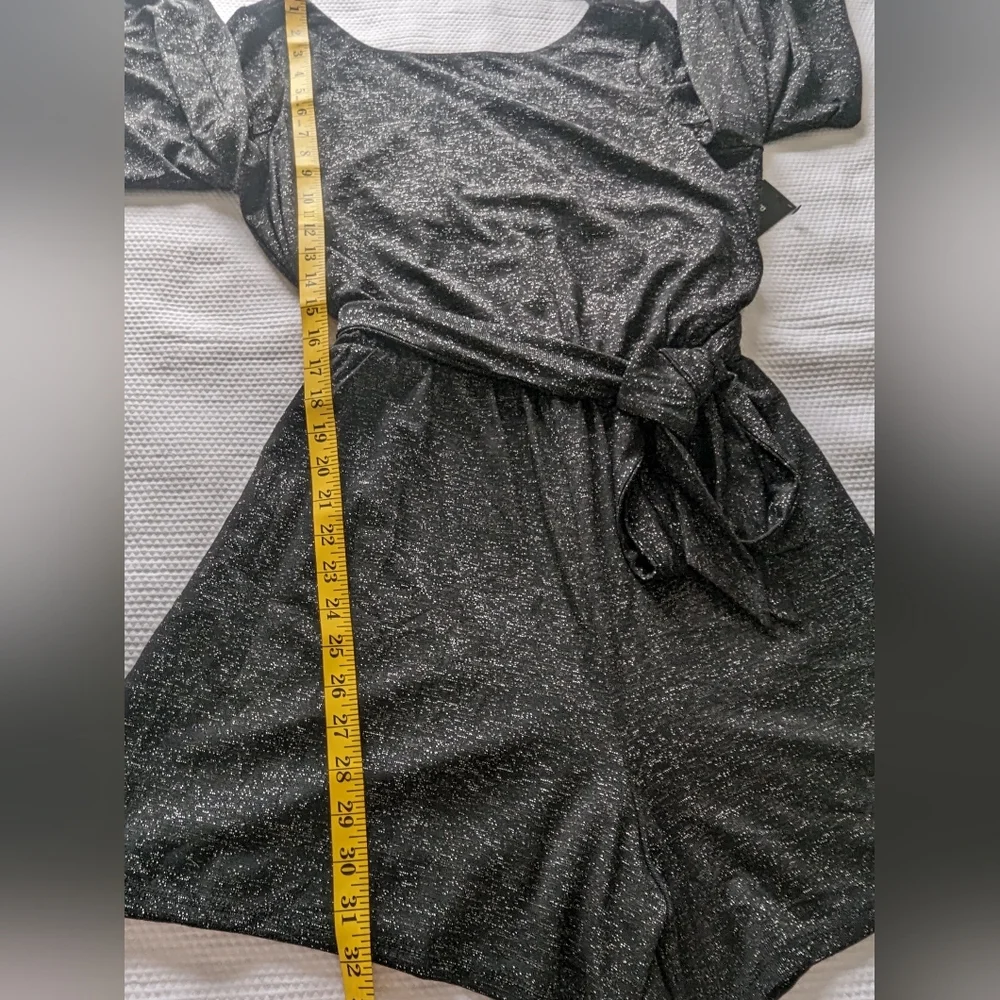 BCBG Paris Women's Sparkly Tied Waist Romper with Split Sleeves size L. - Picture 8 of 12